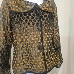 Art2Wear Jacket Womans Yak Magik Toggle Button Nepal Gold Texture Silk Trim Sz S